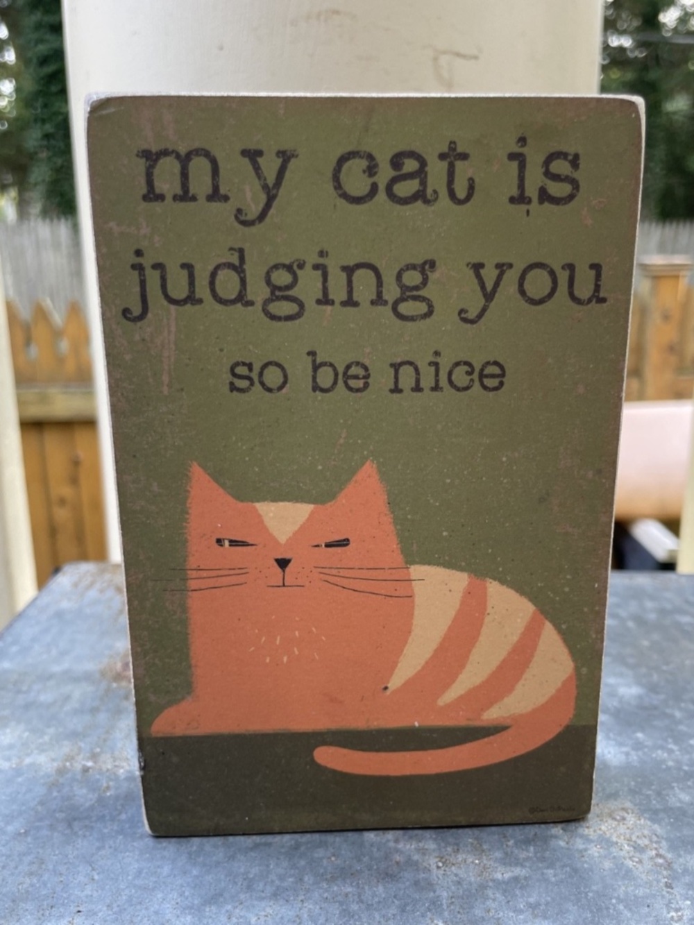 My Cat is Judging You Primitives Green, Orange Rustic Block Sign